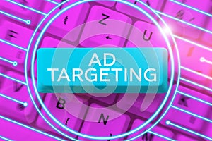 Sign displaying Ad Targeting. Concept meaning target the most receptive audiences with certain traits