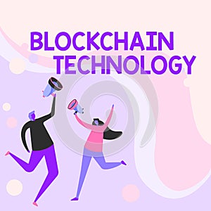 Sign displaying Block Chain Technology. Internet Concept Digital ledger stored in a distributed network Illustration Of