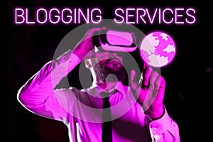 Sign displaying Blogging ServicesSocial networking facility Informative Journalism. Concept meaning Social networking