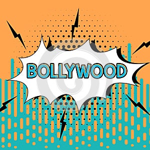 Sign displaying Bollywood. Business showcase one who organizes and assumes the risks of a business Design Drawing Of