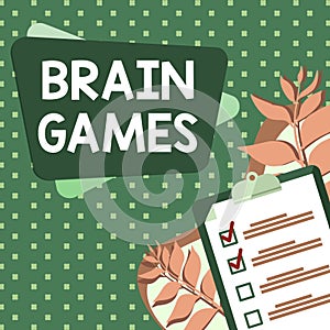 Sign displaying Brain Games. Word for psychological tactic to manipulate or intimidate with opponent Clipboard Drawing