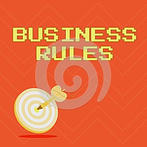 Sign displaying Business Rules. Business showcase a specific directive that constrains or defines a business Presenting