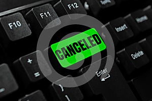 Sign displaying Canceled. Business overview to decide not to conduct or perform something planned or expected Abstract photo