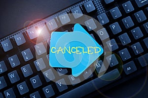 Conceptual display Canceled. Business approach to decide not to conduct or perform something planned or expected photo