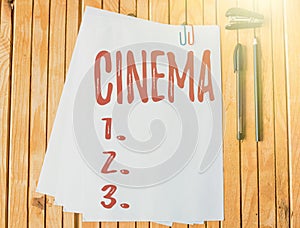 Sign displaying Cinema. Internet Concept theater where movies are shown for public entertainment Movie theater Office