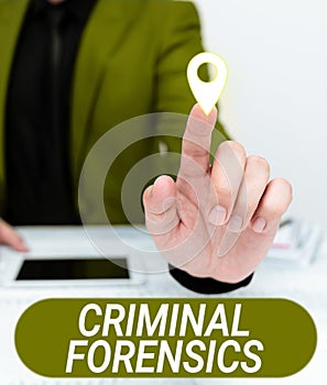 Sign displaying Criminal Forensics. Conceptual photo Federal Offense actions Illegal Activities punishable by Law