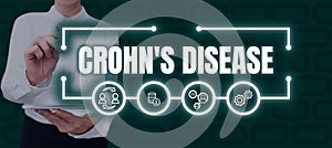 Sign displaying Crohn's Disease. Word for inflammatory disease of the gastrointestinal tract