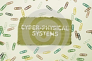 Sign displaying Cyber Physical Systems. Business concept Mechanism controlled by computerbased algorithms Businessman in photo