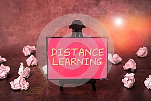 Sign displaying Distance Learning. Conceptual photo educational lectures broadcasted over the Internet remotely