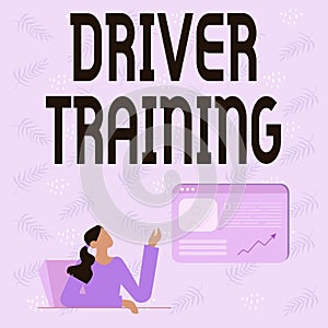 Sign displaying Driver Training. Word Written on prepares a new driver to obtain a driver s is license Line Drawing For