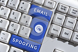 Sign displaying Email Spoofing. Word Written on secure the access and content of an email account or service