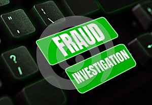 Sign displaying Fraud Investigation. Business concept process of determining whether a scam has taken place