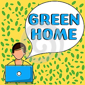 Sign displaying Green Home. Word for An area filled with plants and trees where you can relax