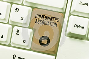 Sign displaying Homeowners Association. Business overview Organization with fee for upkeeps of Gated Community