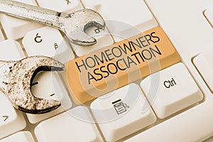 Sign displaying Homeowners Association. Internet Concept Organization with fee for upkeeps of Gated Community