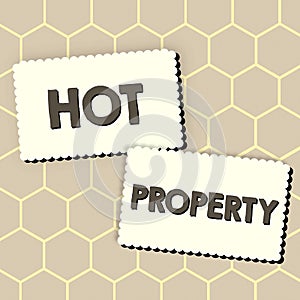 Sign displaying Hot Property. Business showcase Something which is sought after or is Heavily Demanded