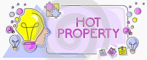 Sign displaying Hot Property. Internet Concept Something which is sought after or is Heavily Demanded
