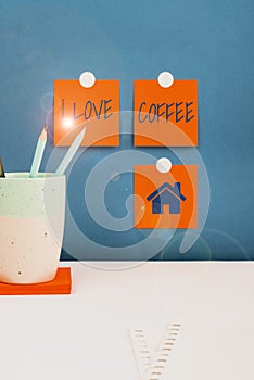 Sign displaying I Love Coffee. Business approach Loving affection for hot beverages with caffeine Addiction