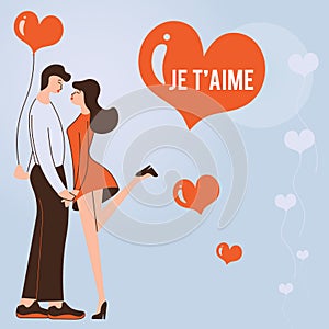 Sign displaying JE TAIME. Internet Concept French word expressing love meaning I love you Couple holding hands represent