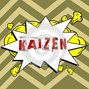 Sign displaying Kaizen. Business idea a Japanese business philosophy of improvement of working practices