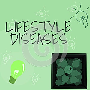 Sign displaying Lifestyle Diseases. Internet Concept a disease associated with the way a person lives Glowing Light Bulb