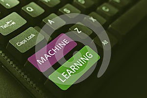 Text showing inspiration Machine Learning. Concept meaning the concept that a computer can learn new data itself