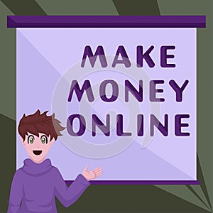 Sign displaying Make Money Online. Word Written on Business Ecommerce Ebusiness Innovation Web Technology photo
