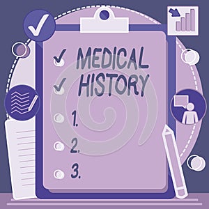Sign displaying Medical History. Word Written on the past background of a person in terms of health Clipboard Drawing