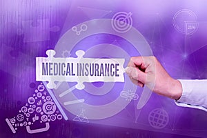 Conceptual display Medical Insurance. Business concept reimburse the insured for expenses incurred from illness Hand photo