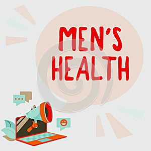 Sign displaying Mens Health. Concept meaning state of complete and social wellbeing as experienced by men Laptop Drawing