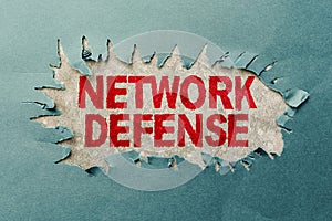 Sign displaying Network Defense. Business approach easures to protect and defend information from disruption Thinking
