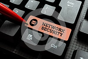 Sign displaying Network Security. Business showcase practice of securing a computer web from intruders Developing New
