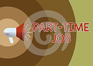 Sign displaying Part time Job. Word for employment marked by working less than 40 hours in a week Illustration Of A Loud