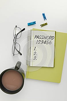 Sign displaying Password 123456. Business approach the hidden word or expression to be used to gain access to something