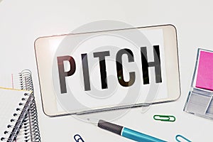 Sign displaying Pitch. Word for quality sound governed by rate vibrations producing high or low tone