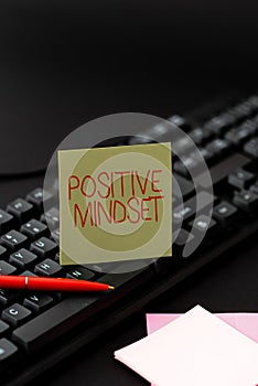 Sign displaying Positive Mindset. Word for mental and emotional attitude that focuses on bright side Typewriting Movie