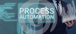 Sign displaying Process Automation. Business showcase the use of technology to automate business actions