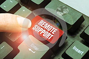 Sign displaying Remote Support. Conceptual photo help end-users to solve computer problems and issues remotely