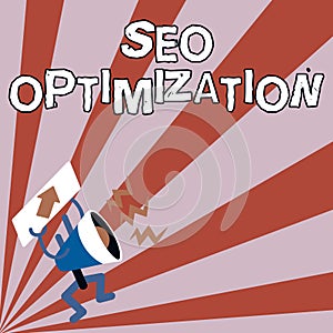 Sign displaying Seo Optimization. Business showcase process of affecting online visibility of website or page Megaphone