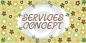 Sign displaying Services Concept. Business overview mediate between customer needs and company strategic intent Frame