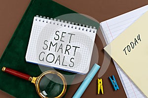Sign displaying Set Smart Goals. Word Written on Establish achievable objectives Make good business plans