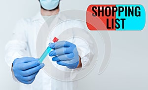 Sign displaying Shopping List. Business approach Discipline approach to shopping Basic Items to Buy Doctor Analyzing New