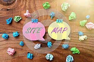 Sign displaying Site Map. Business approach designed to help both users and search engines navigate the site Colorful