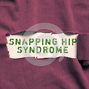 Sign displaying Snapping Hip Syndrome. Business overview audible snap or click that occurs in or around the hip