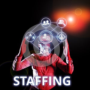 Sign displaying Staffing. Business idea The percentage of workers that replaced by new employees
