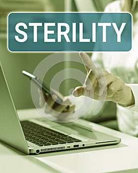 Sign displaying Sterility. Business overview a condition of being free from pathogenic microorganisms