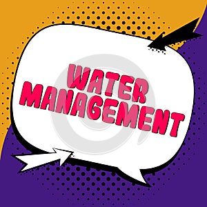 Sign displaying Water Management. Business approach optimum use of water resources under defined water polices