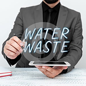 Sign displaying Water Waste. Business concept liquid that has been used as part of an industrial process