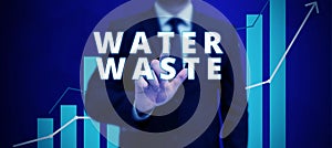 Sign displaying Water Waste. Business overview liquid that has been used as part of an industrial process