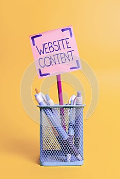 Text sign showing Website Content. Conceptual photo single most important and soughtafter commodity on the web Colorful photo